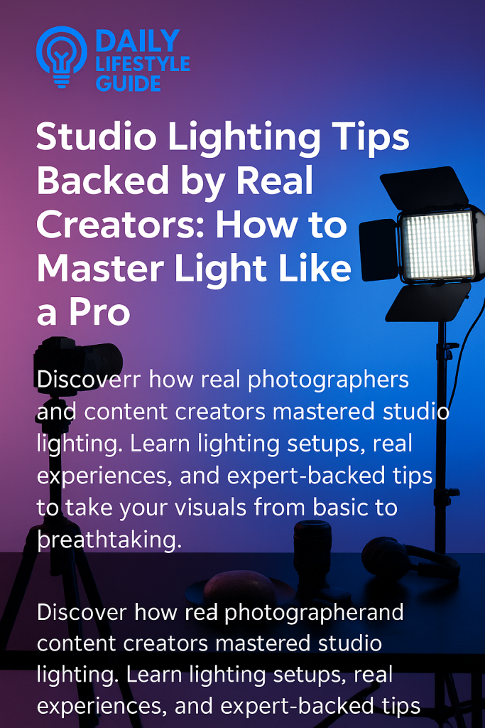 Professional studio lighting setup with softboxes, reflectors, and backdrop — showing how photographers use light to capture high-quality images for content creation.