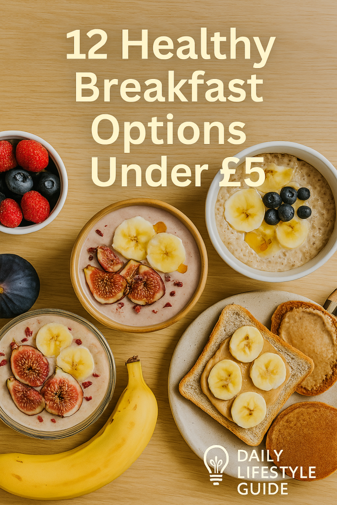12 Healthy breakfast options under £5 — a nutritious morning spread with fruits, oats, eggs, and smoothies | Daily Lifestyle Guide