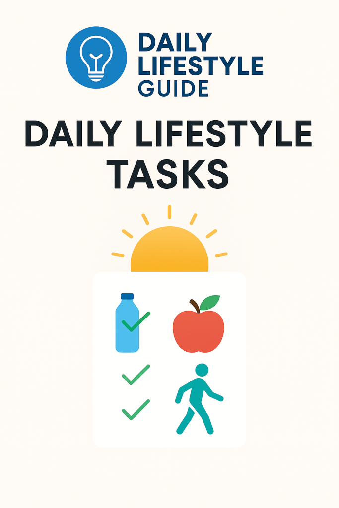 Daily Lifestyle Tasks checklist with healthy habits and motivation quote, promoting daily routines and self-improvement on Daily Lifestyle Guide.
